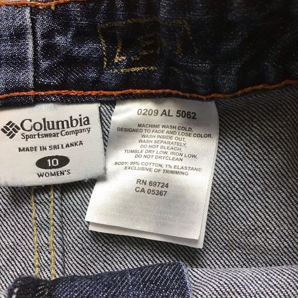 COLUMBIA denim skirt blue stretchy A line pockets medium rise front zipper 10 - Picture 3 of 9